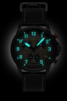 Preview: Bauhaus Aviation Herrenuhr Quarz GMT-Chronograph mit Lederarmband